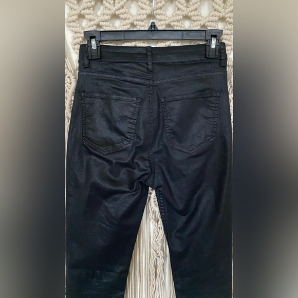 H&M waxed faux leather look black pants jeans S size 4 - Picture 5 of 5